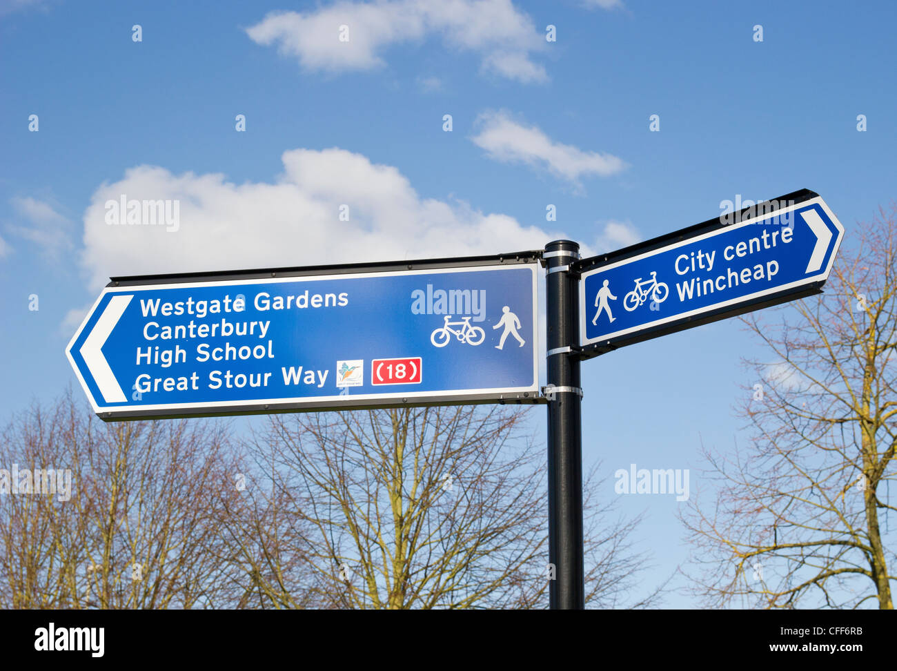 Cycle Path Sign Footpath Network Canterbury UK Stock Photo Alamy