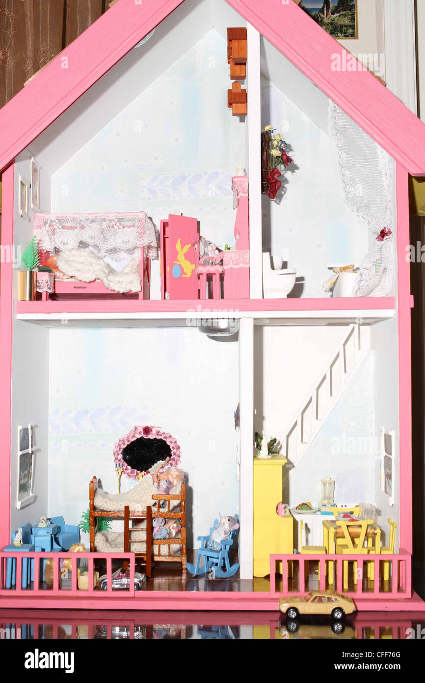 Pink and white doll house Stock Photo