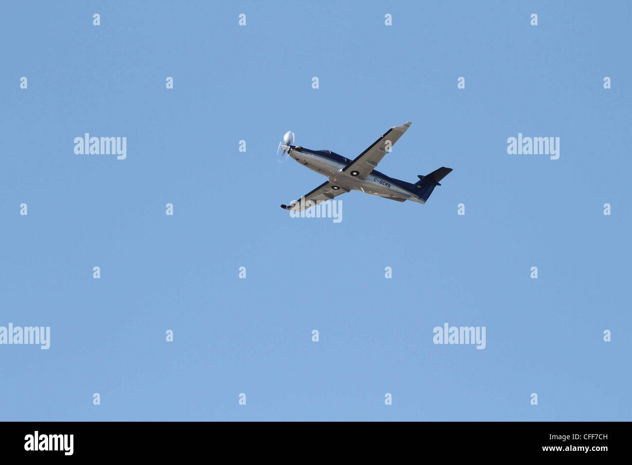 Small propeller airplane at the Calgary International Airport Stock