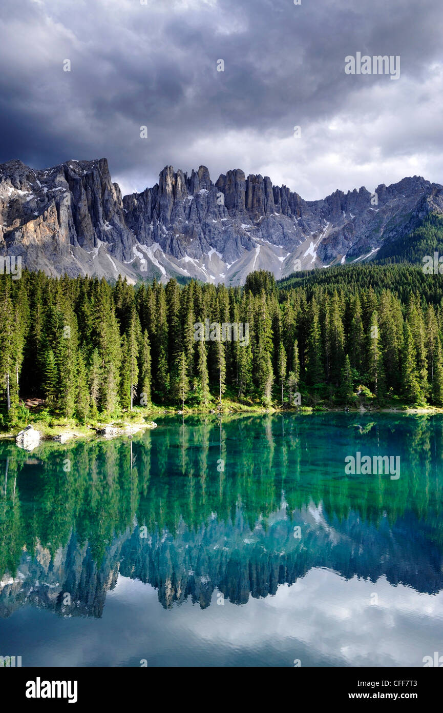 Lake Carezza, Tierser valley, Eisack Valley, Alto Adige, South Tyrol, Italy Stock Photo