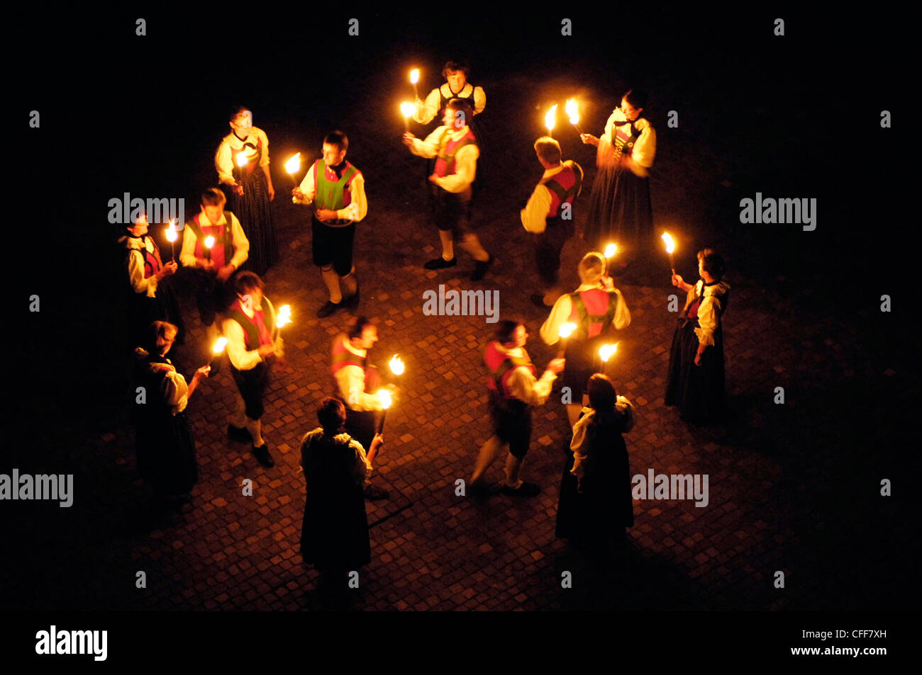 South Tyrol traditional dancing with torches, Alto Adige, South Tyrol, Italy Stock Photo
