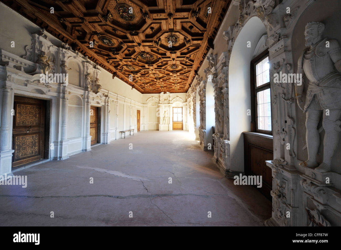Panelled ceiling inside of Trostburg castle, Waidbruck, Valle Isarco, South Tyrol, Alto Adige, Italy, Europe Stock Photo