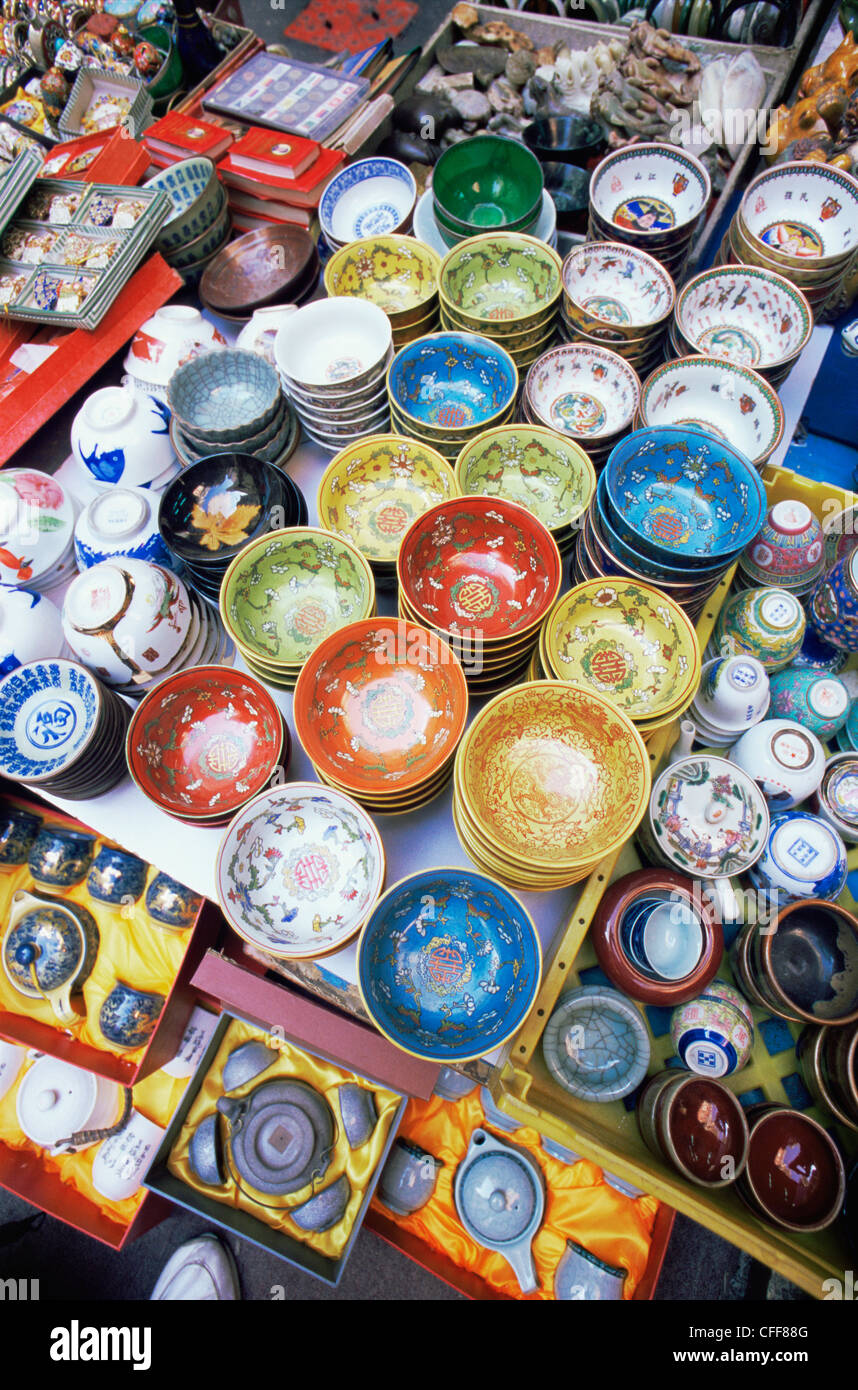 China, Hong Kong, Hollywood Road, Antique Shop Crockery Display in Cat