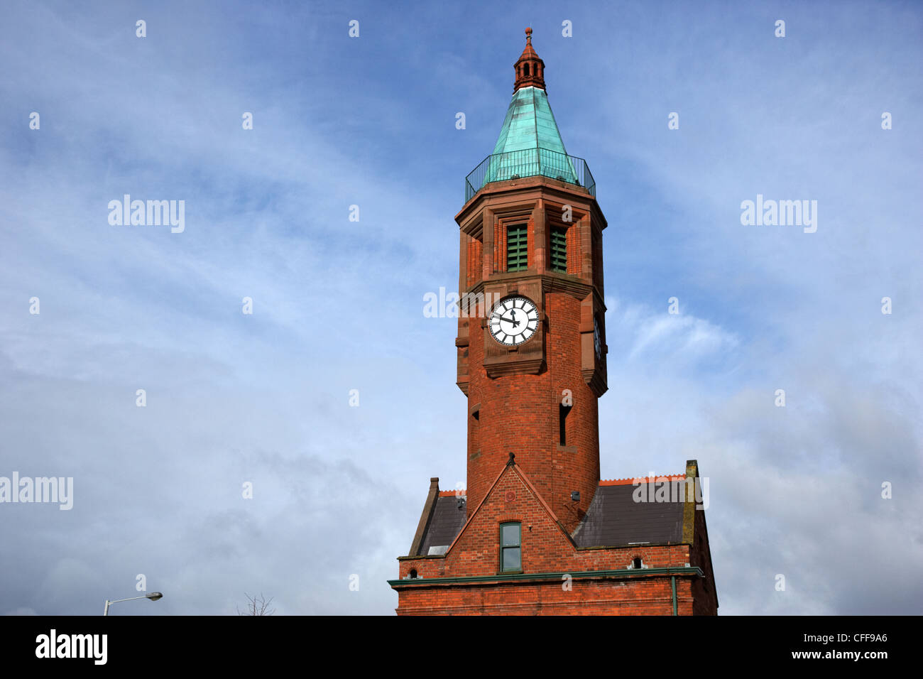 restored clock tower at the gasworks site Belfast Northern Ireland UK