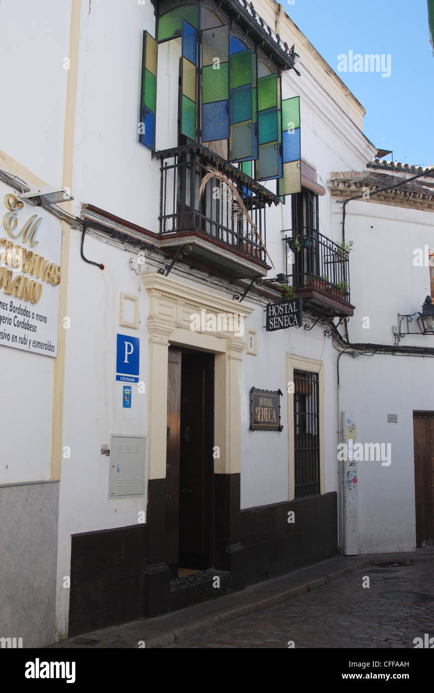 Hostal (budget hotel) in the old town, Cordoba, Cordoba Province, Andalucia, Spain, Western Europe. Stock Photo