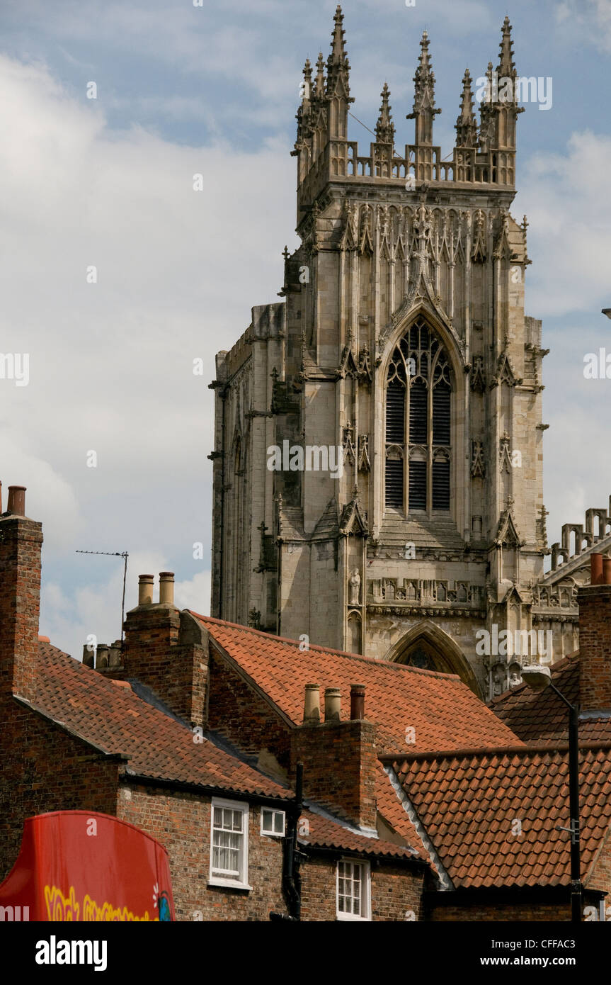 York minster towering above the rooves of York Stock Photo