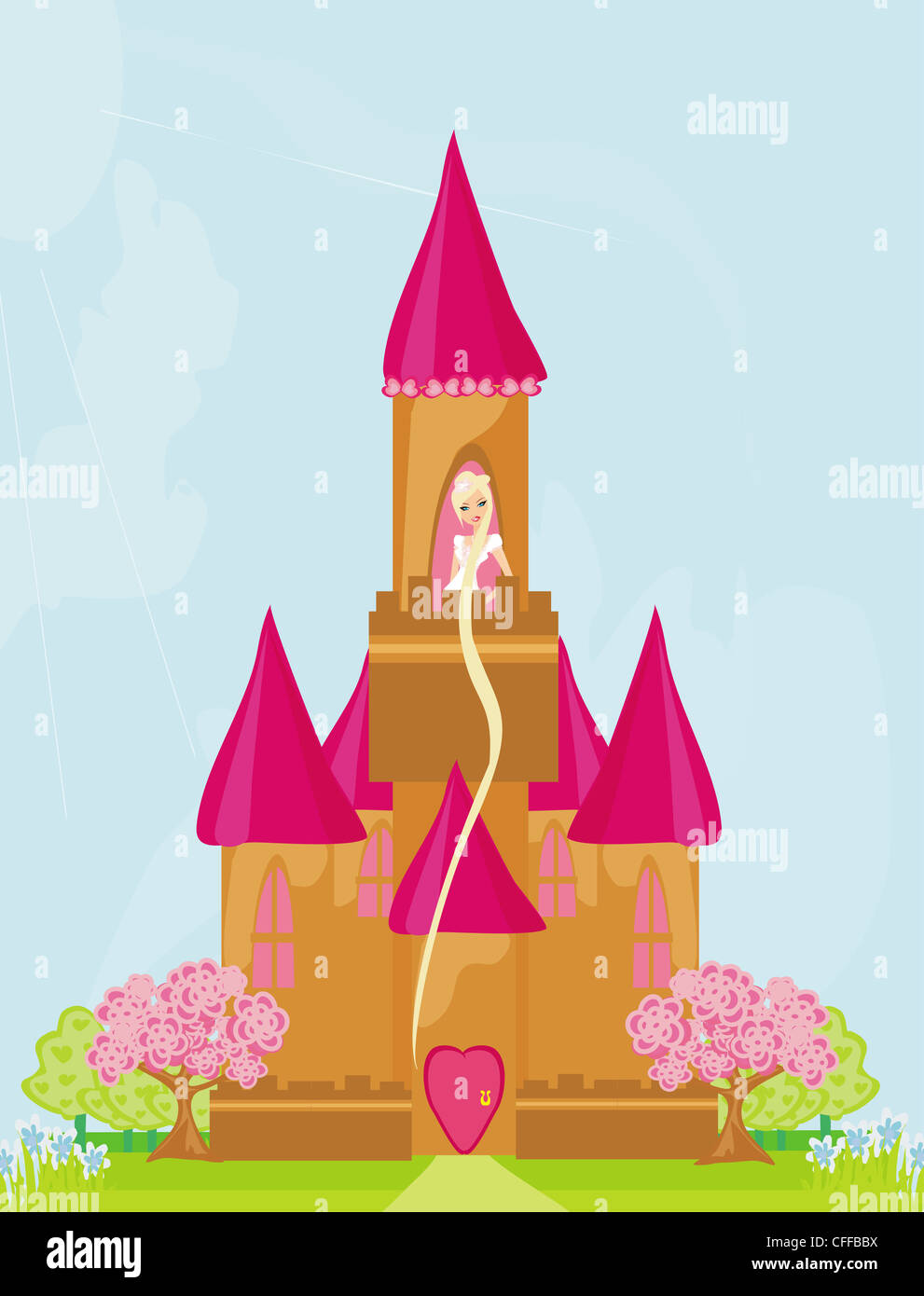 Illustration of princess in tower waiting for Prince Stock Photo - Alamy