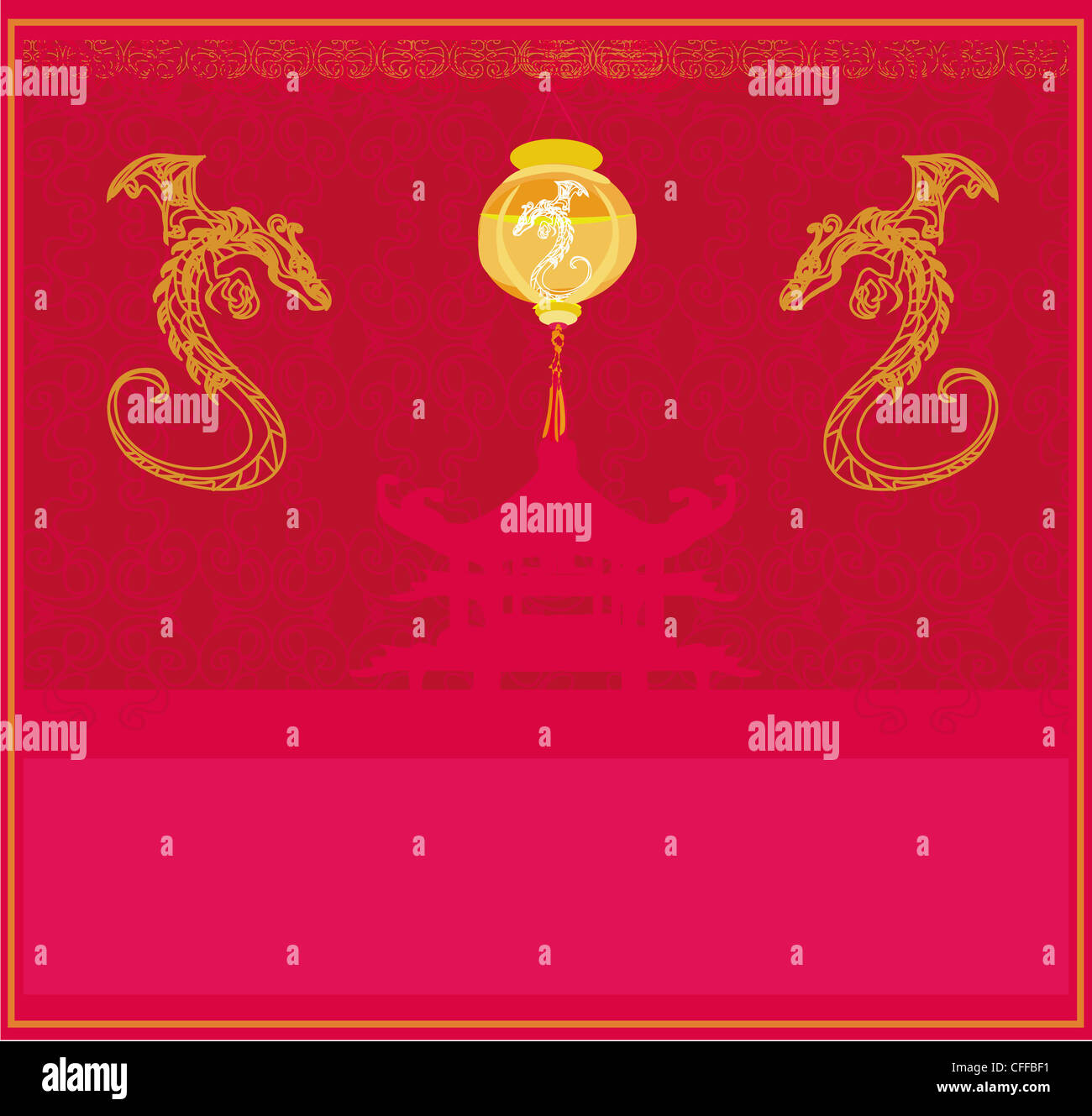 Vector card of year of the dragon and lanterns Stock Photo - Alamy