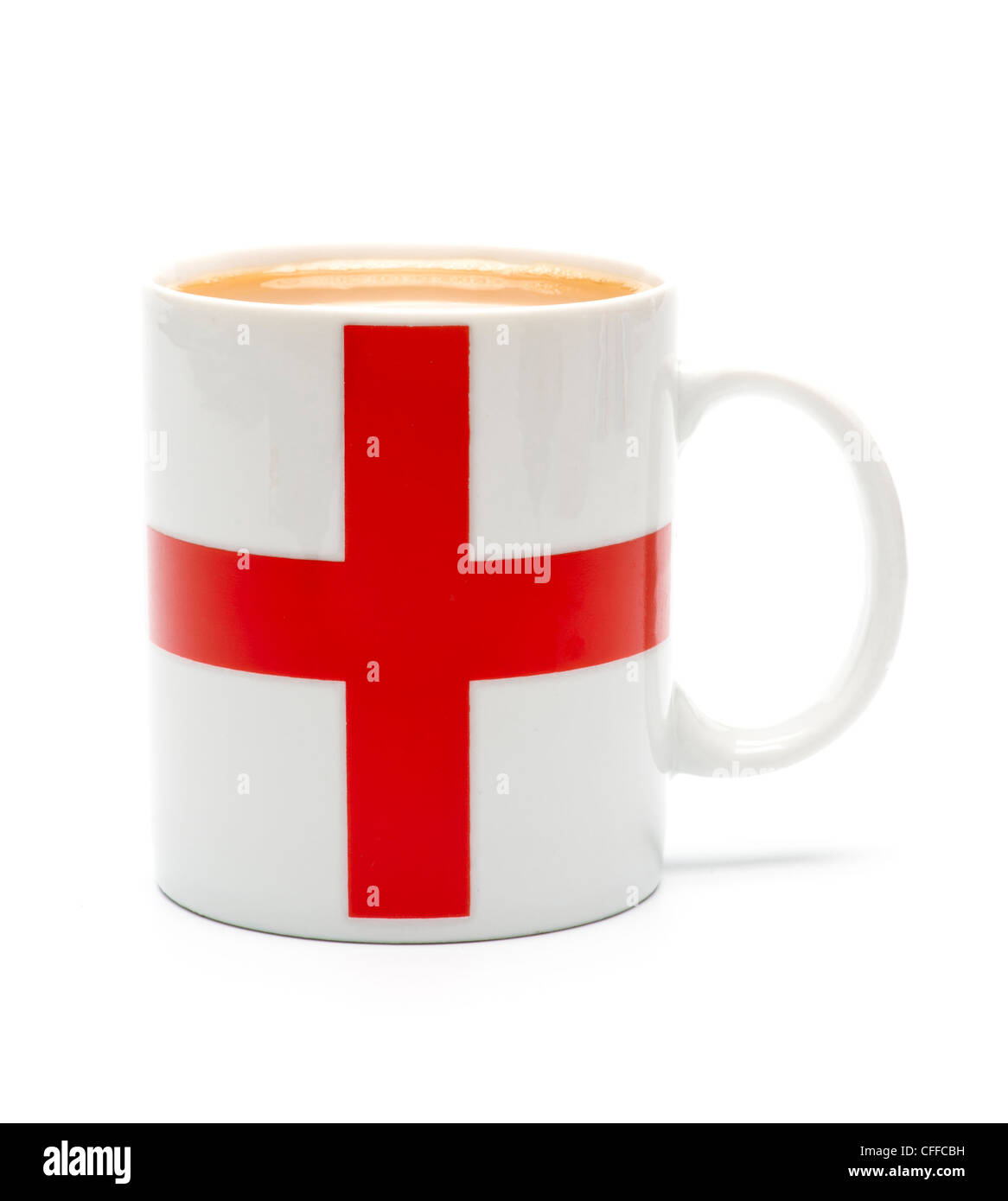 English Flag mug of tea shot in studio on white background. Stock Photo