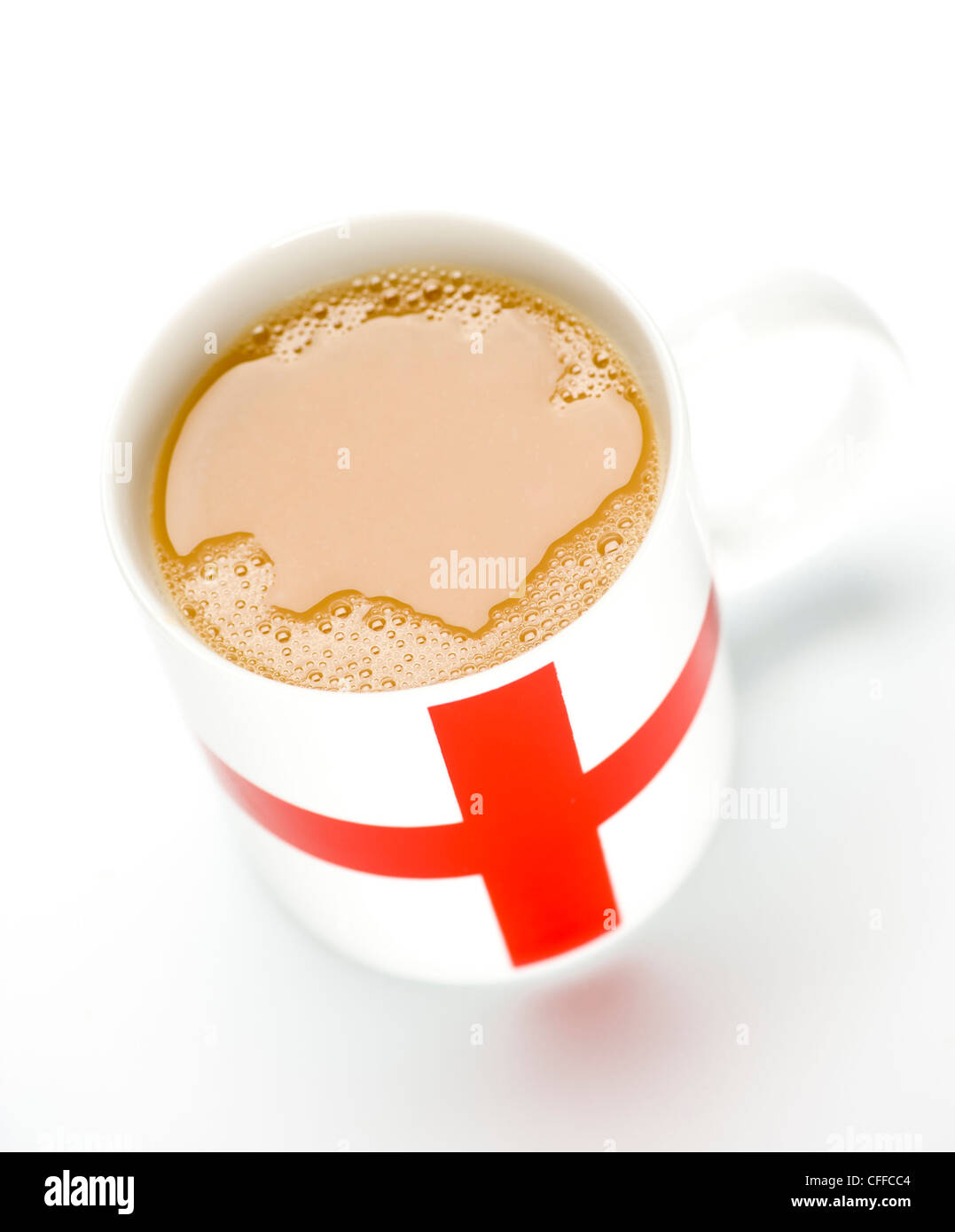 English Flag mug of tea shot in studio on white background. Stock Photo