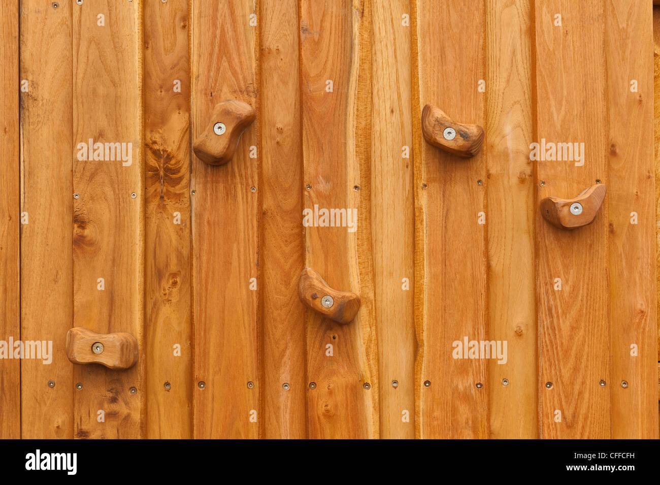 new wooden climbing wall hand and foot grips made from replenishable