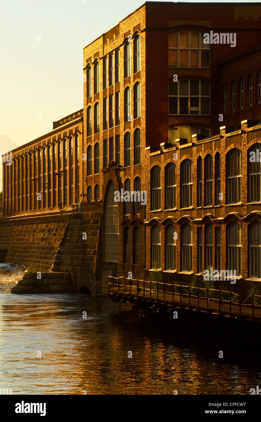 Factory buildings beside the Tammerkoski rapids at Tampere (Tammerfors) Finland. Stock Photo