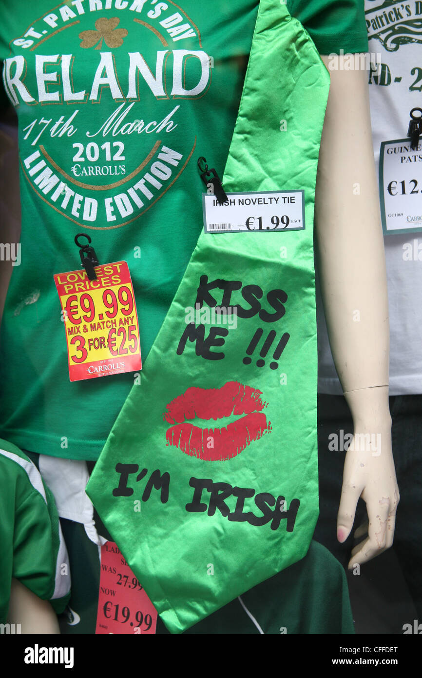 Kiss Me I'm Irish neck tie on sale for St Patricks Day in Dublin shop Ireland Stock Photo