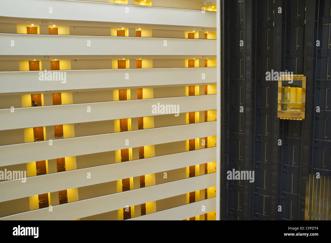 Glass Elevator at Apartment Complex Stock Photo