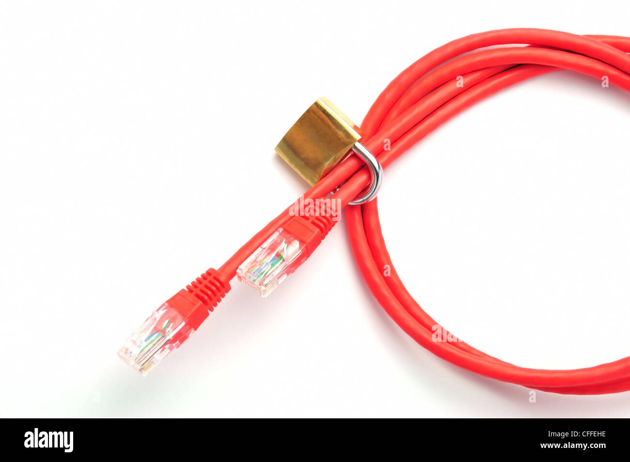 Lock and network cable close,red cable Stock Photo Alamy