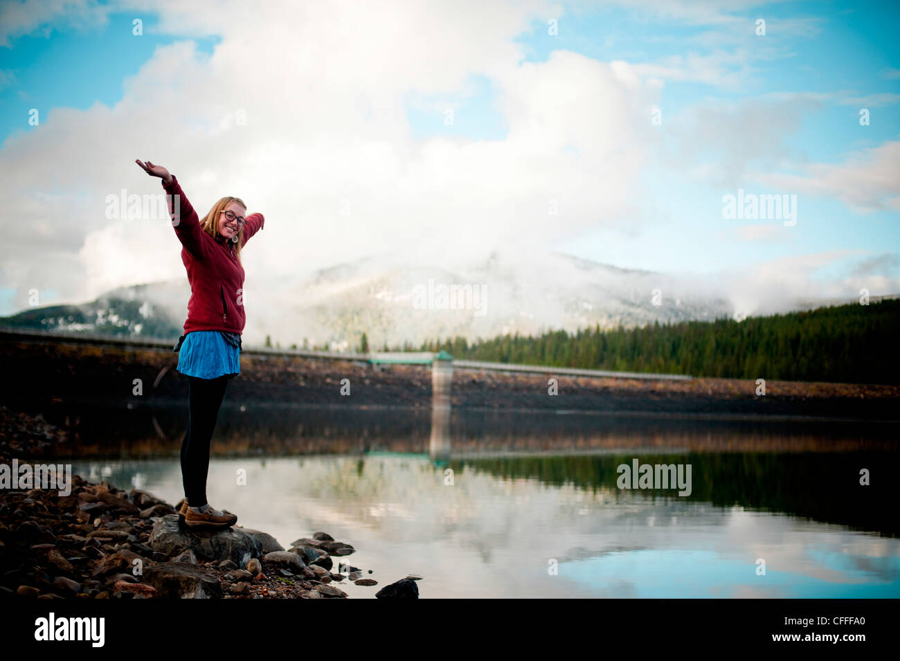 A woman enjoys a fall Montana day Stock Photo Alamy