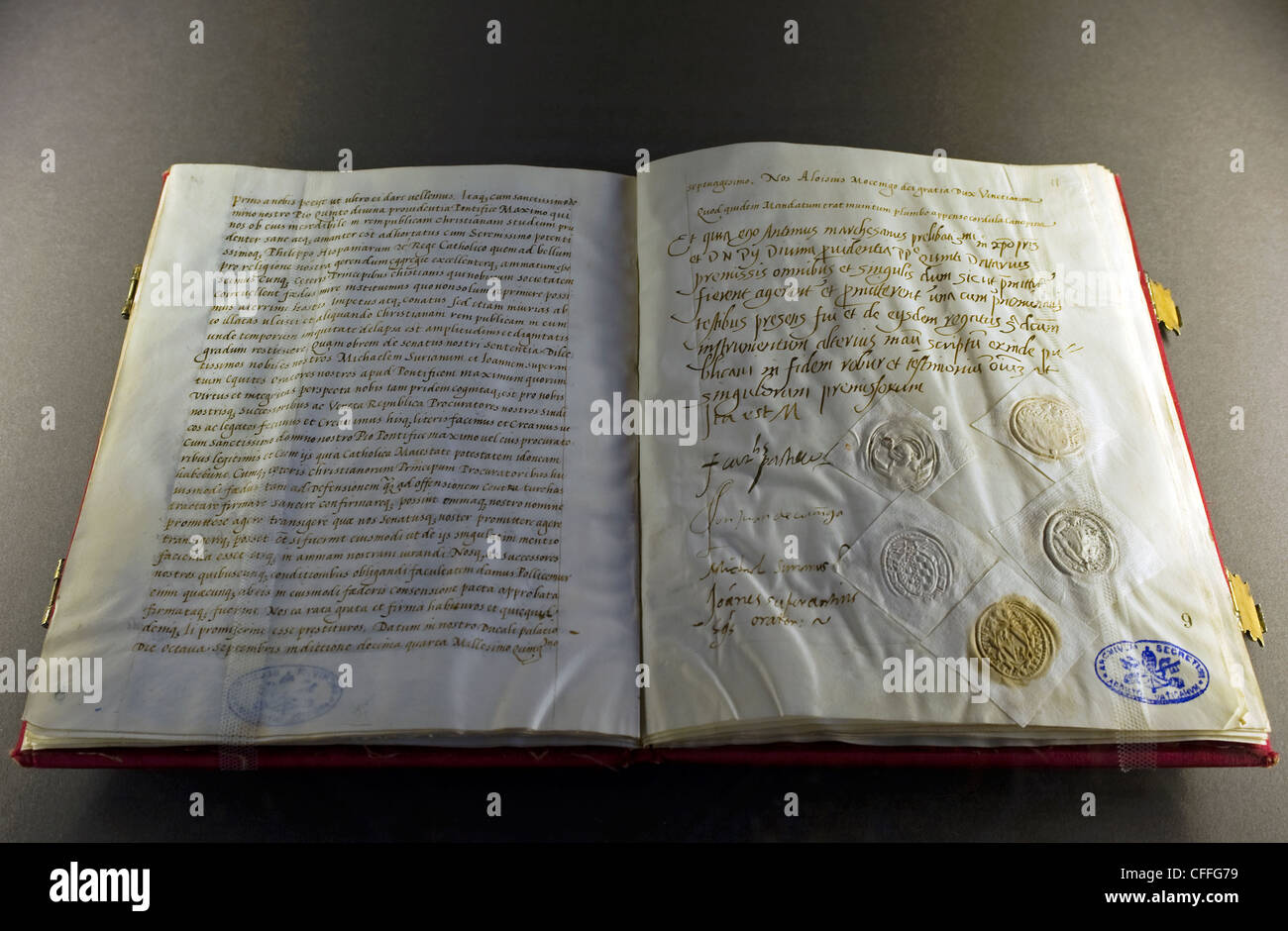 Exhibition 'Lux in Arcana - The Vatican Secret Archives Reveals Itself'. Capitoline Museums, Rome, Latium, Italy Stock Photo