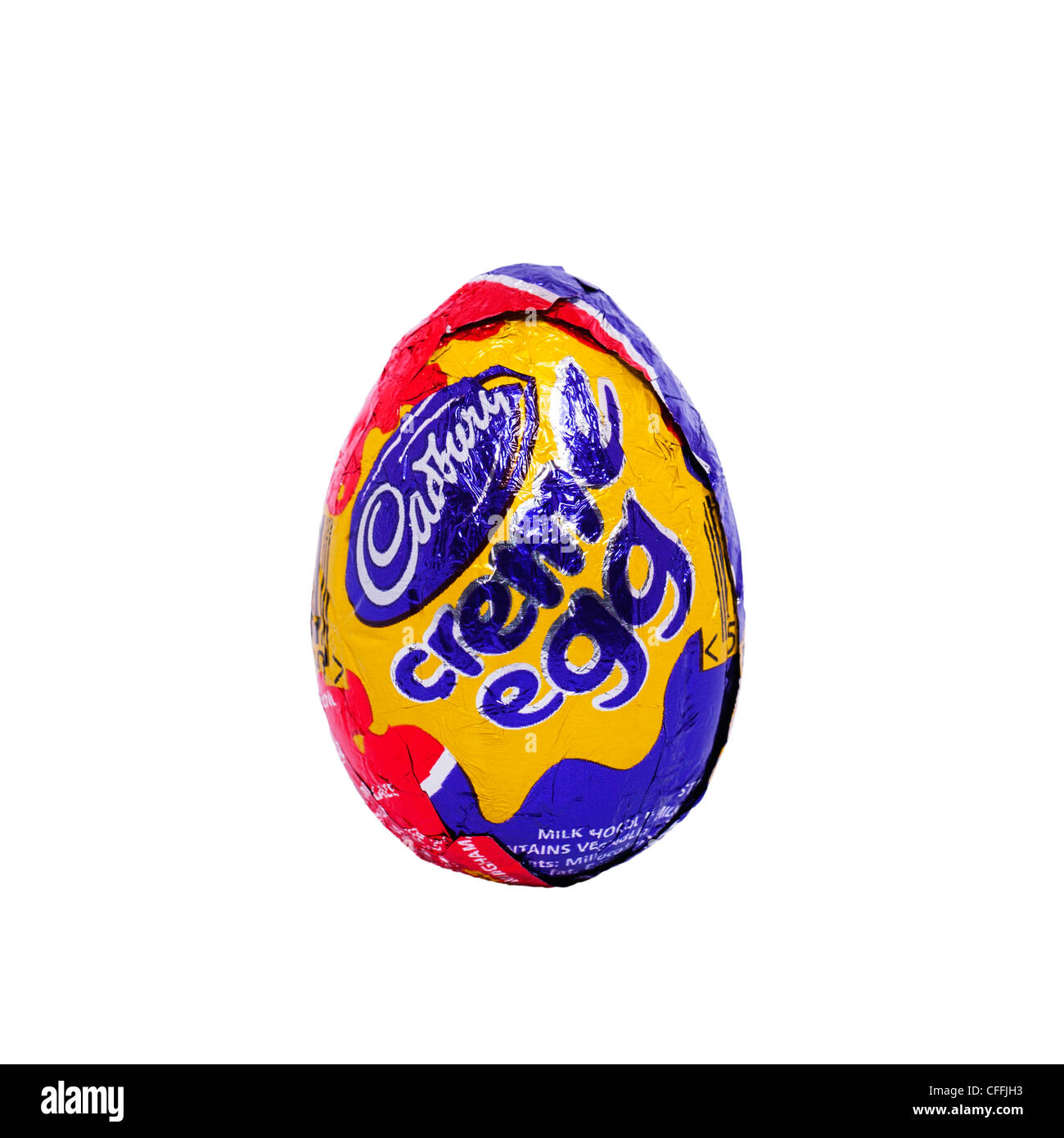 A Cadbury creme egg chocolate Easter egg on a white background Stock