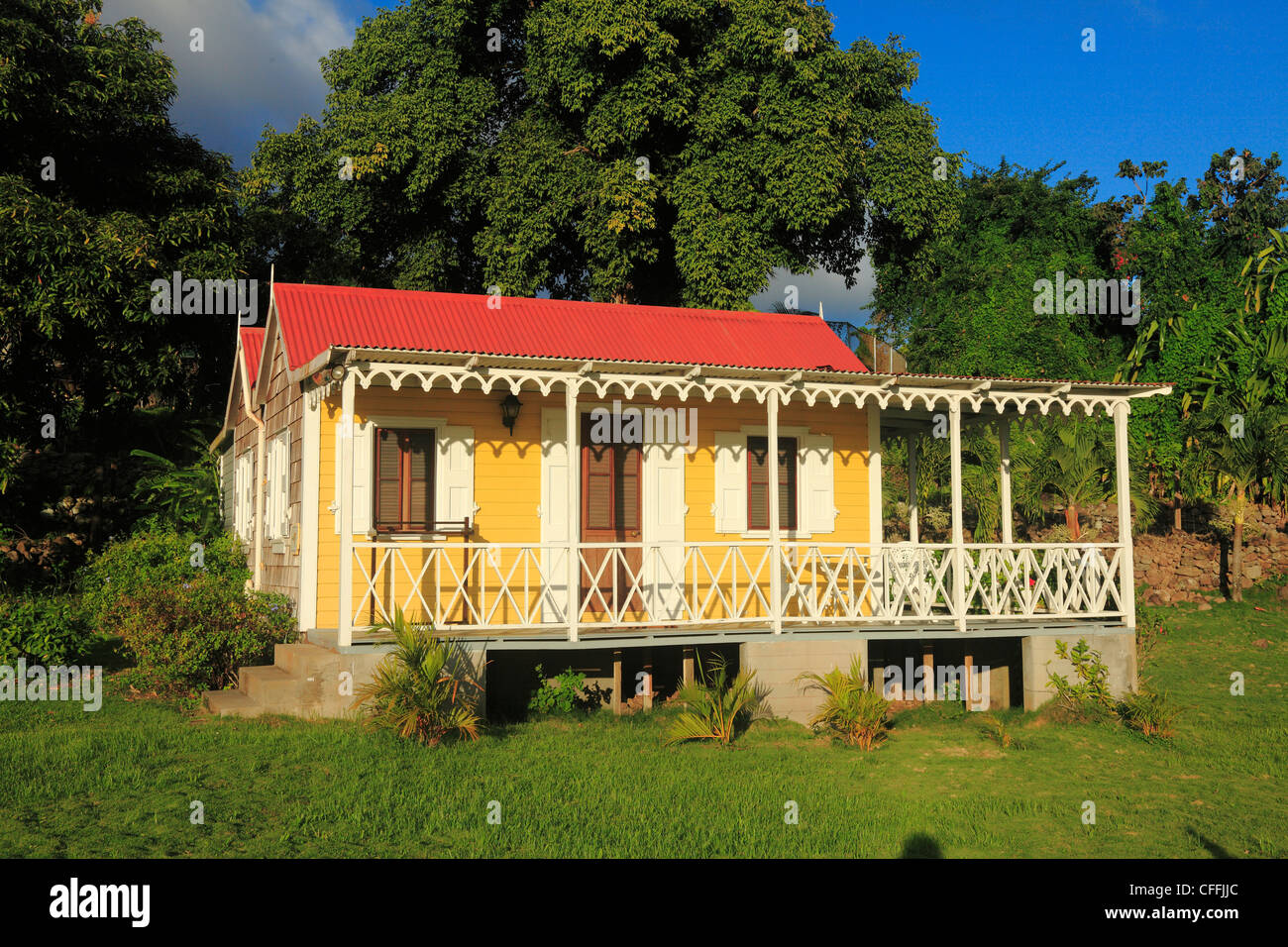 A Gingerbread Style house in Nevis, Caribbean Stock Photo