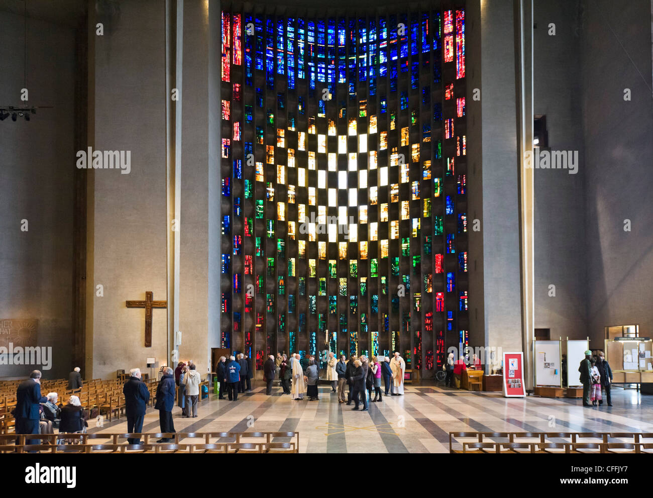 The Baptistry Window by John Piper in the new St Michaels Cathedral, Coventry, West Midlands, England, UK Stock Photo
