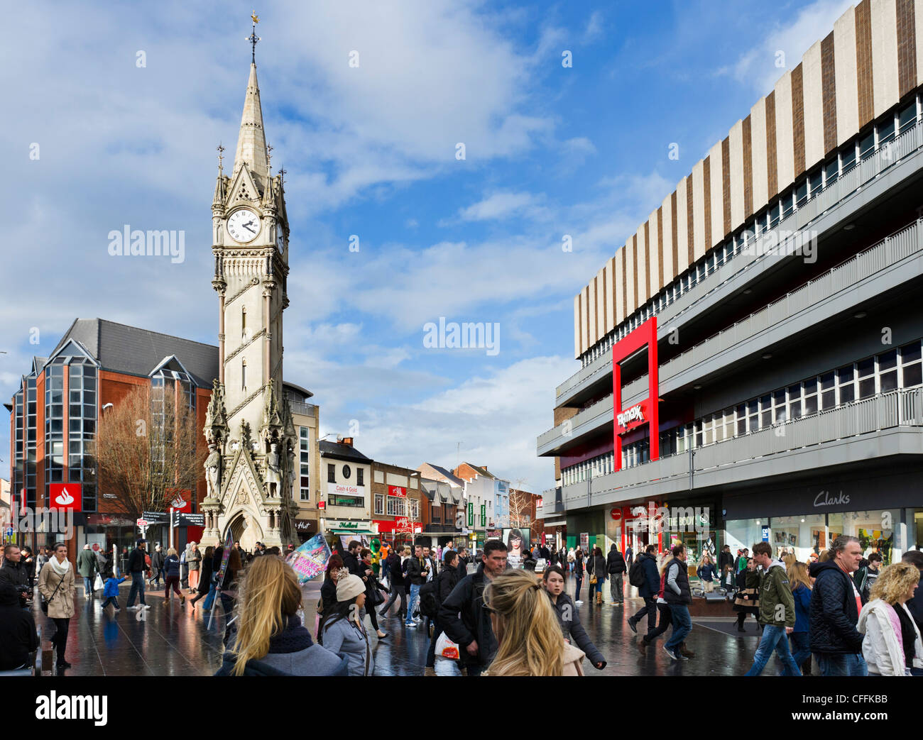 Victorian clocktower in the city centre, Haymarket, Leicester, Leicestershire, England, UK Stock Photo