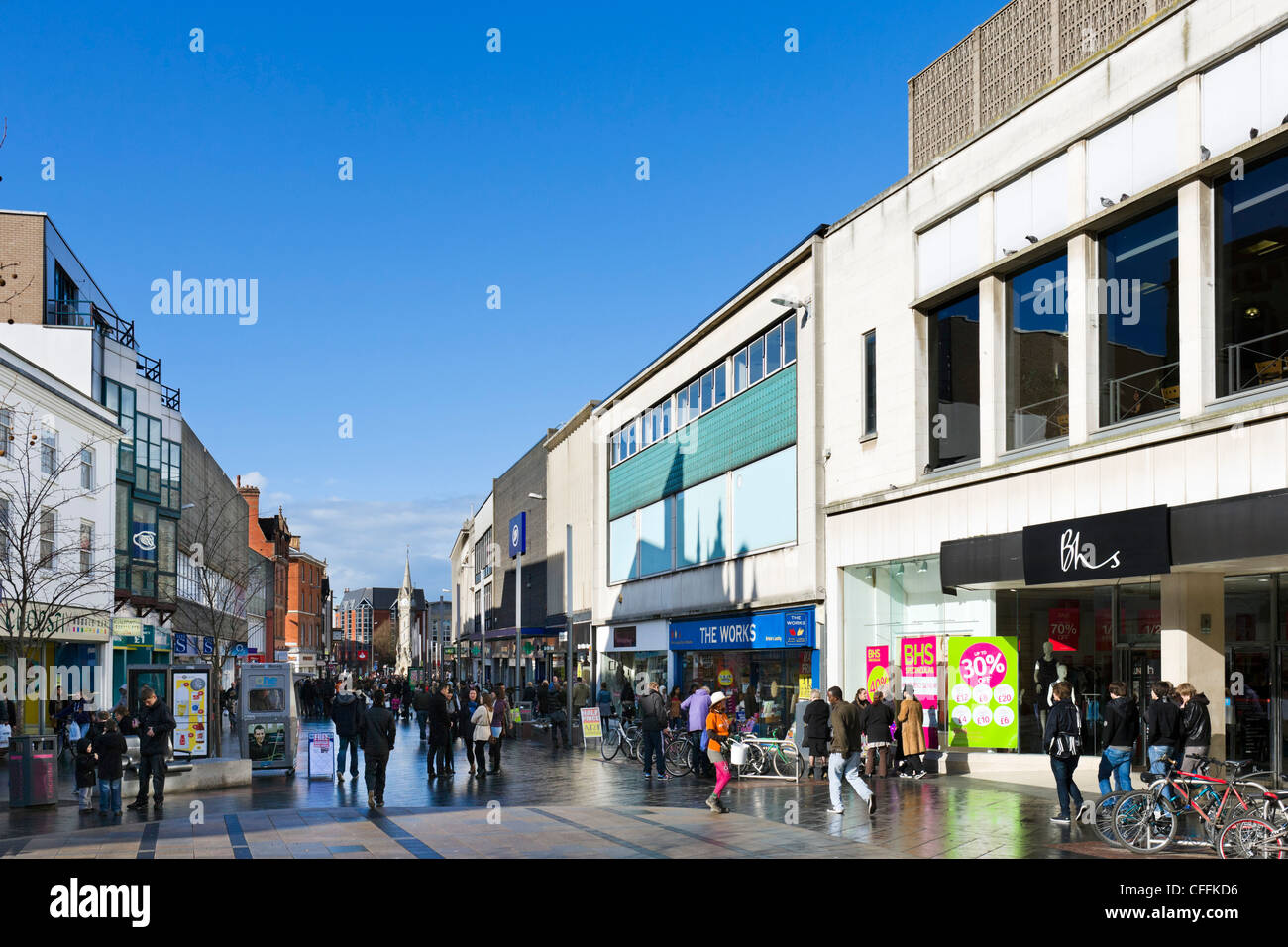 Shops on Gallowtree Gate in the city centre, Leicester, Leicestershire, England, UK Stock Photo