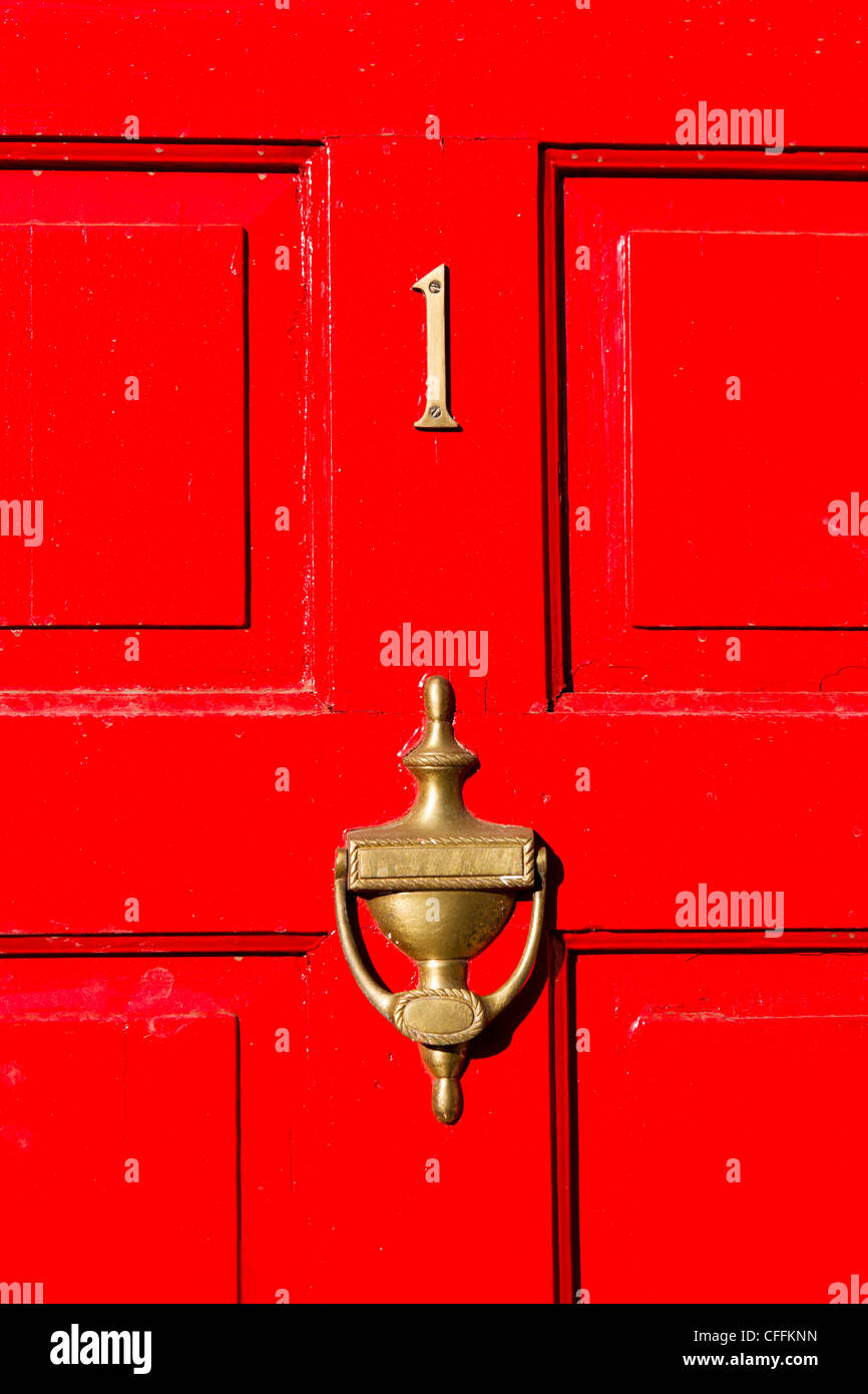 Red door with number 1, England, UK Stock Photo