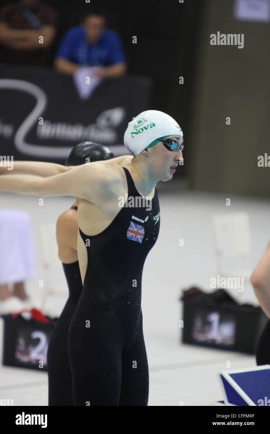 Georgia Hohmann in the Womens Open 200m Backstroke - Final at the 2012 British Gas Swimming championships, aquatic centre. Stock Photo