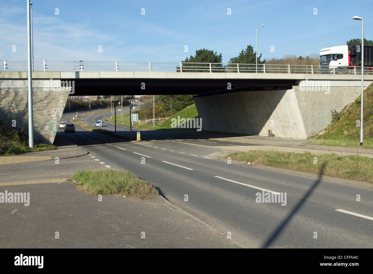 A30 road bridge over Tolvaddon Road near Camborne, Cornwall UK Stock