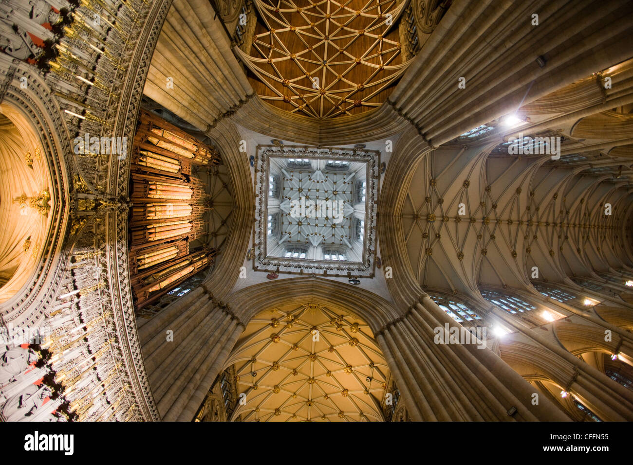 The beautiful fan-vaulted ceiling and tower crossing in York Minster, York Stock Photo