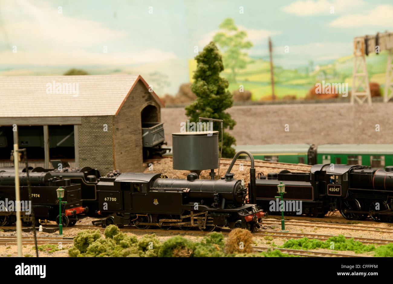 Model Railway Layout showing various trains and models Stock Photo - Alamy