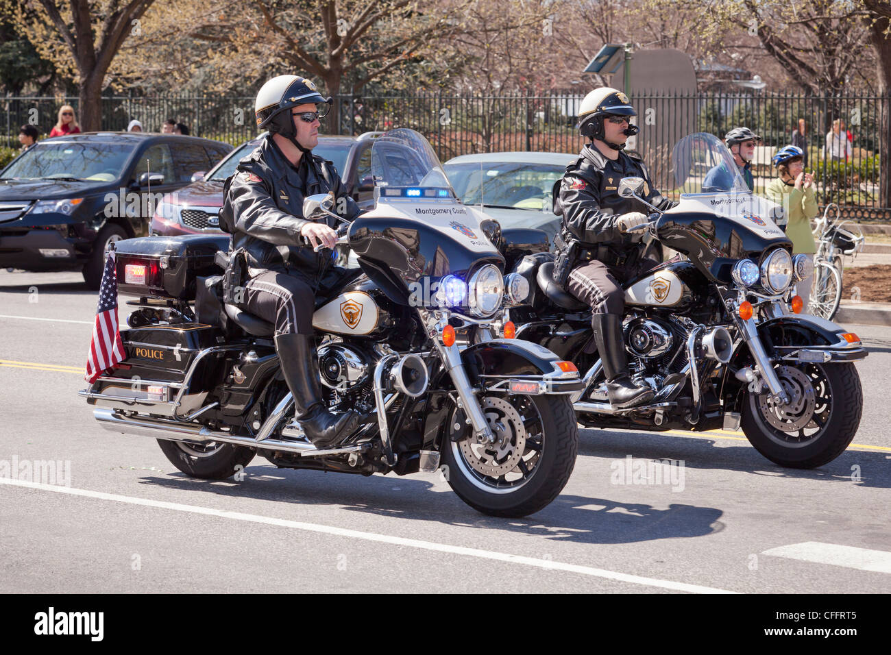 A pair of motorcycle police on road - Washington, DC USA Stock Photo