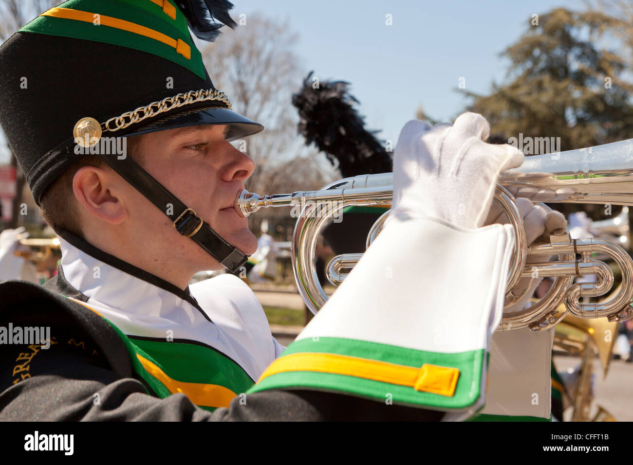 High school marching band Marching baritone player Stock Photo - Alamy