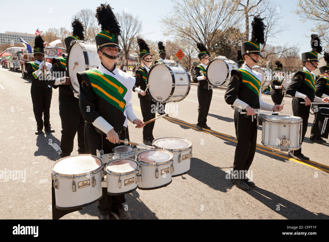 High school marching band drummers section Stock Photo Alamy