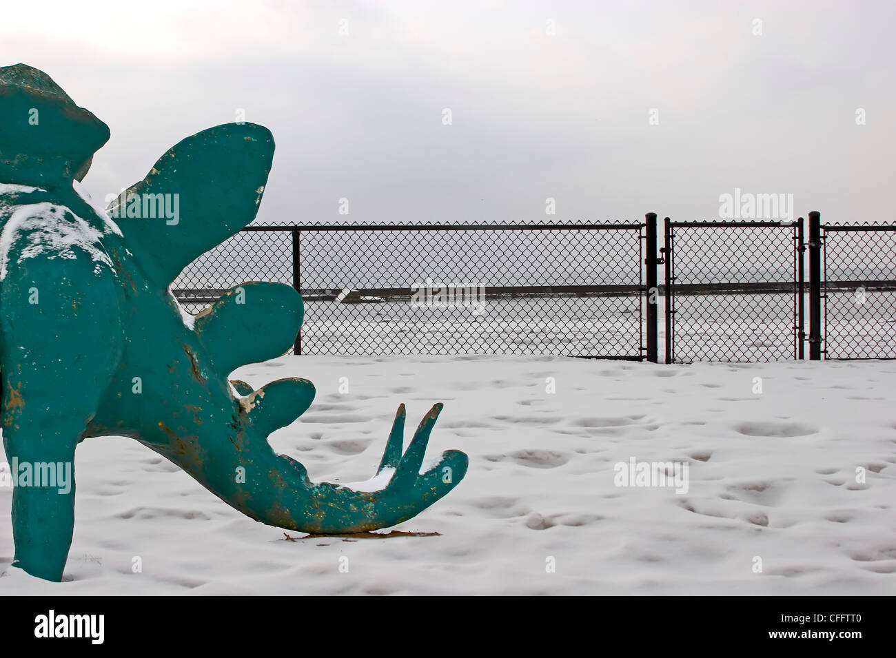 Dinosaur Tail in Snow, Sunnyside Beach, Toronto, Ontario Stock Photo