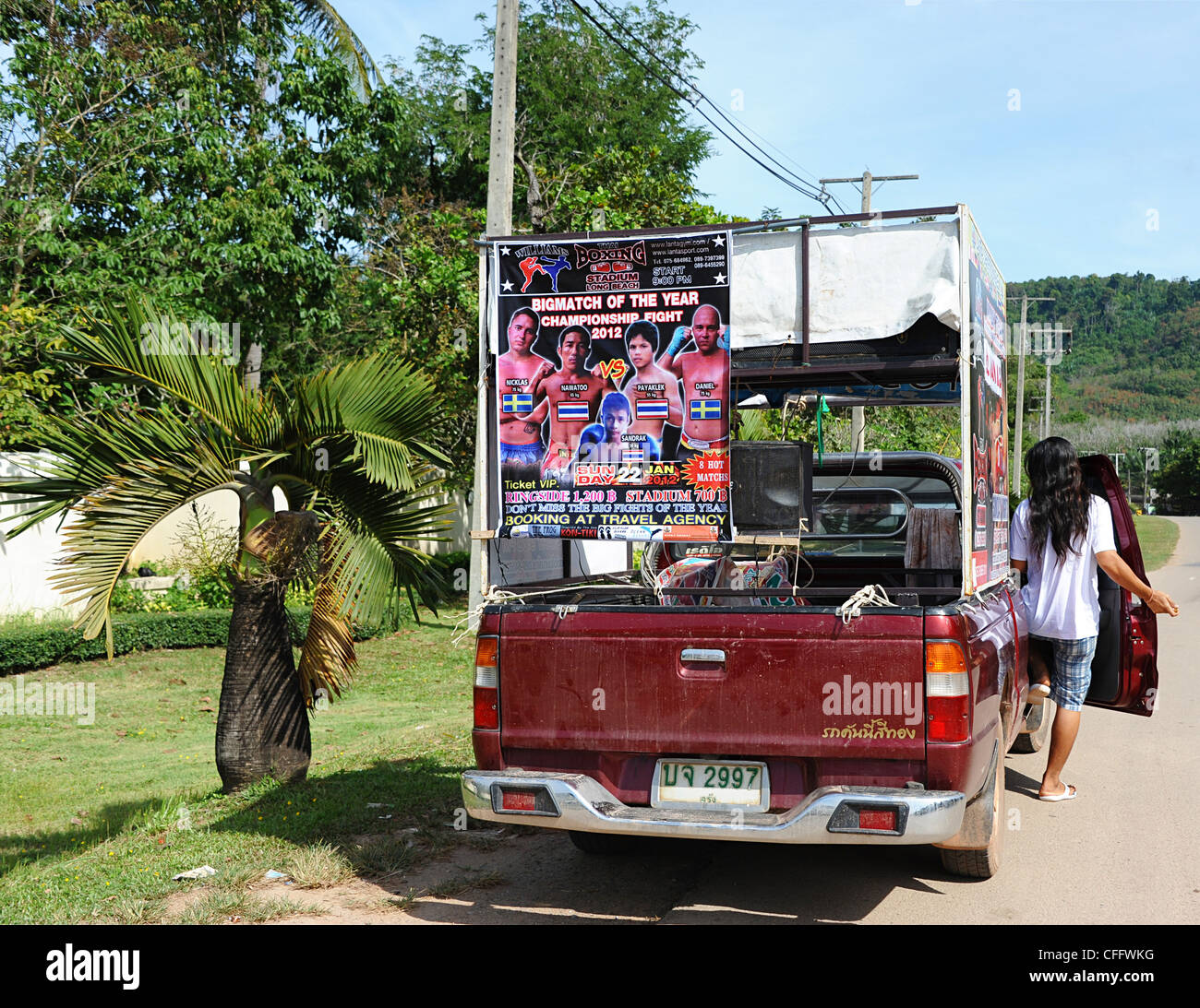 Poster advertising Thai Boxing Championship. Krabi, Thailand Stock Photo
