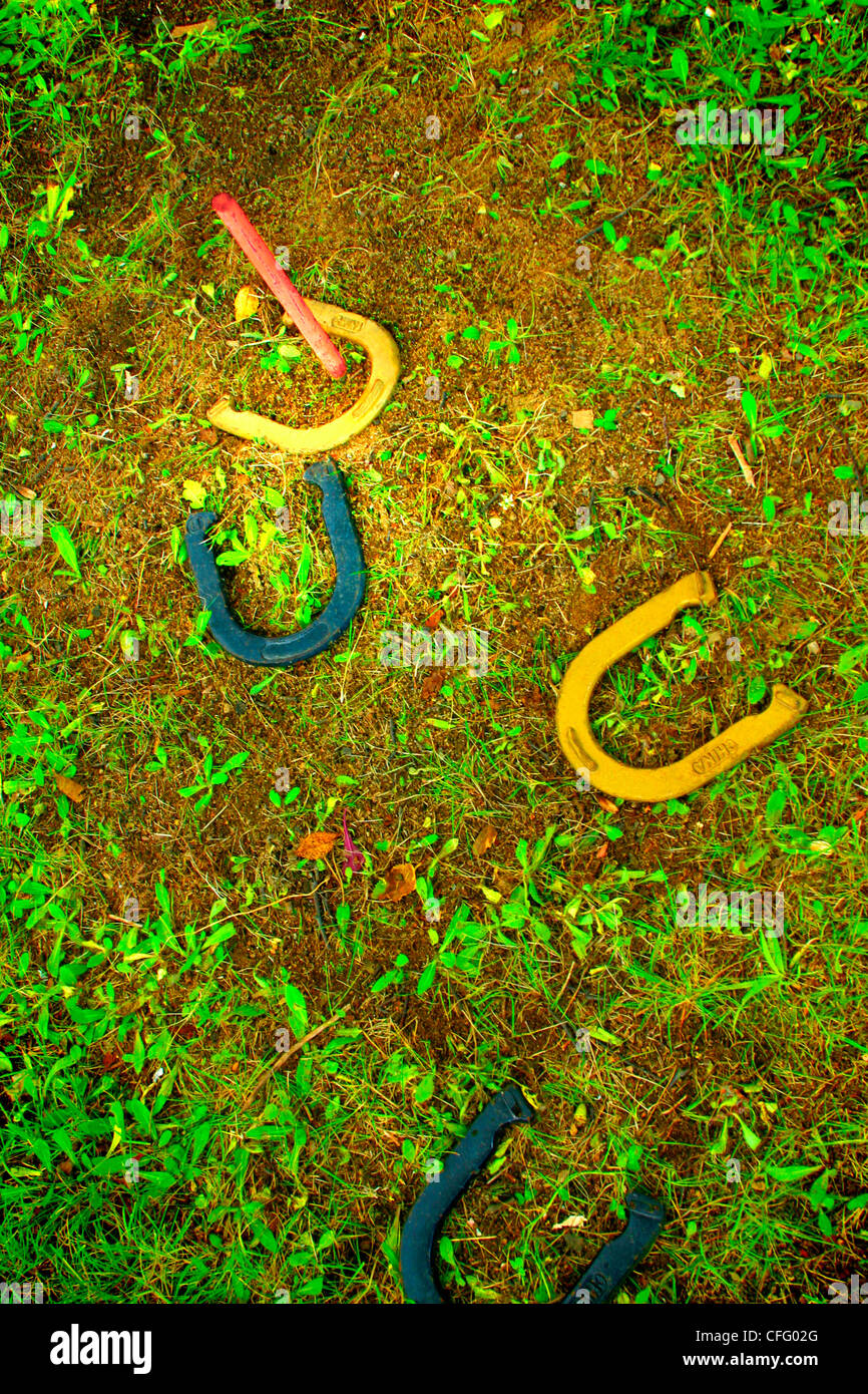 Horse Shoes on Grass Stock Photo Alamy