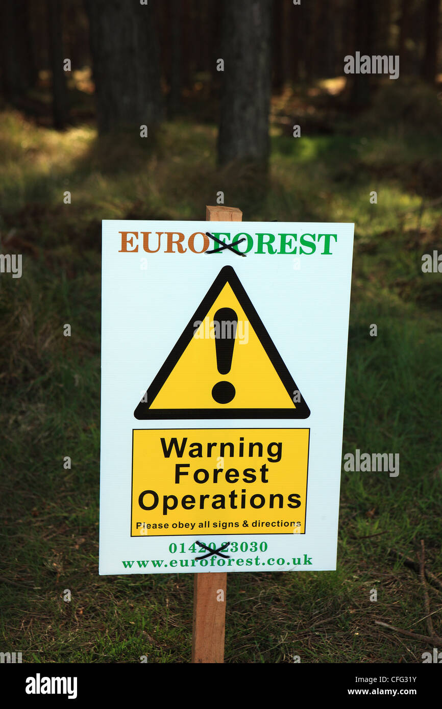 Sign warning of Forest Operations Stock Photo