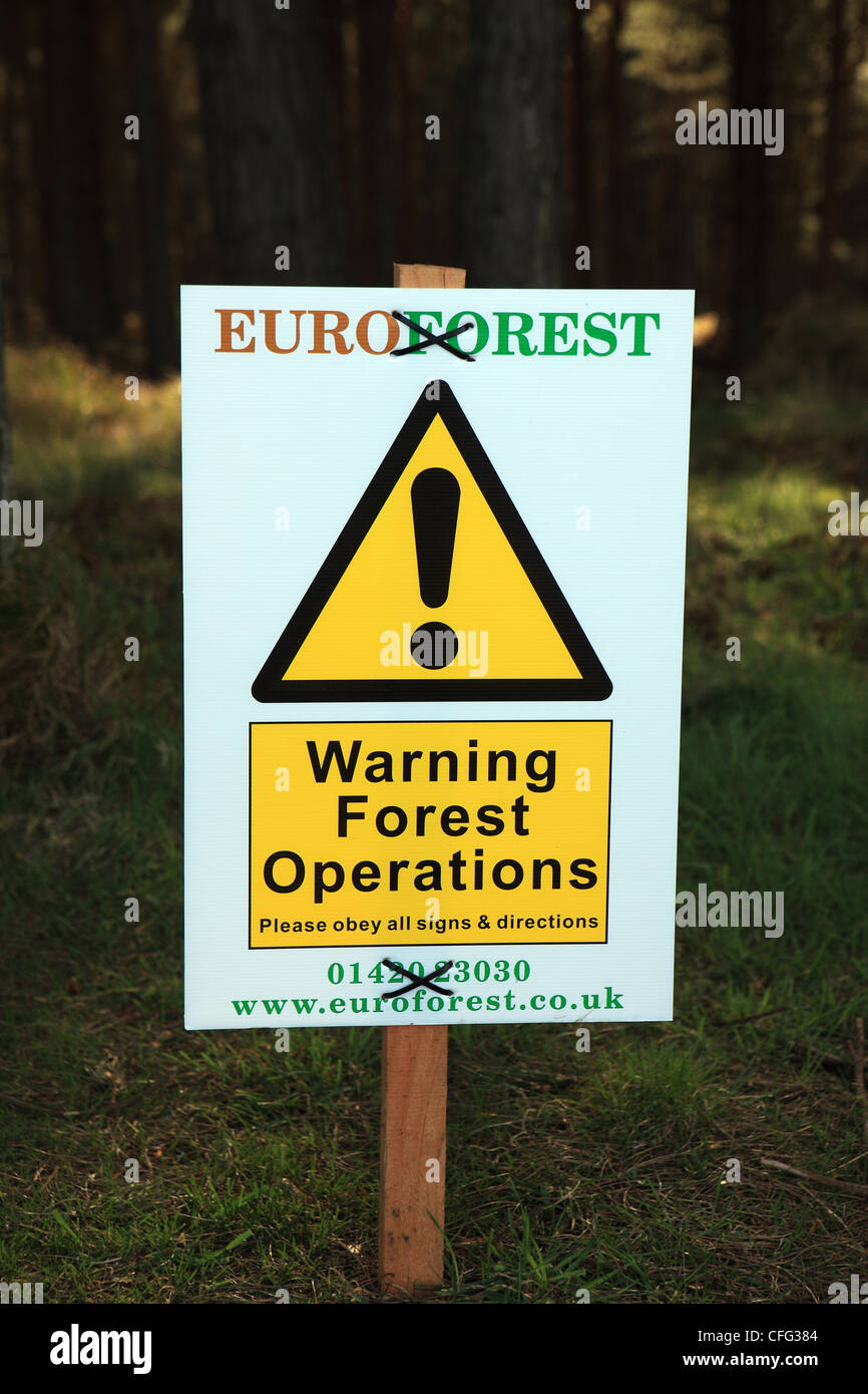Warning Forest Operations sign Stock Photo