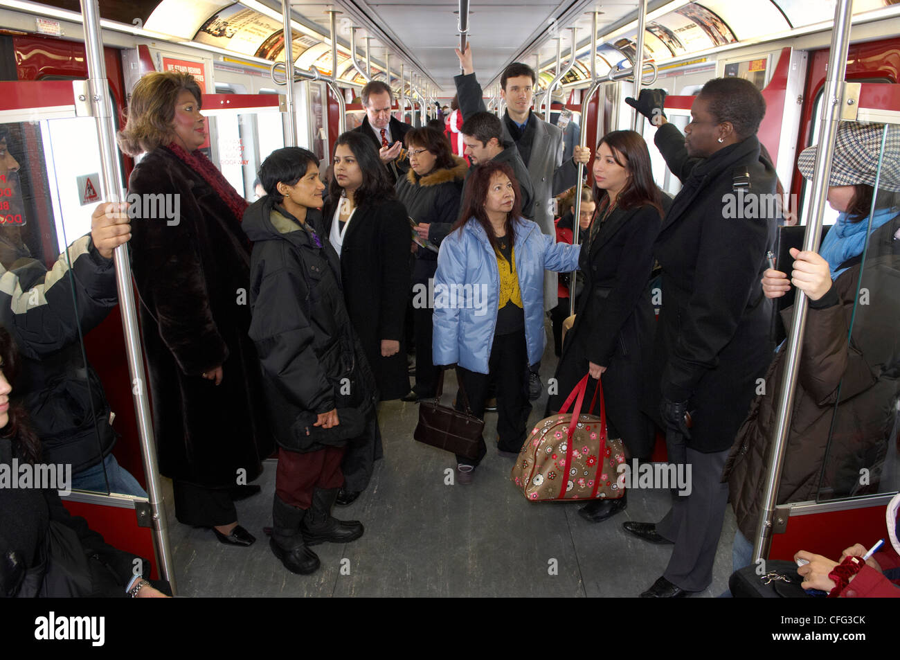 Riders on Subway Car, Toronto, Ontario Stock Photo