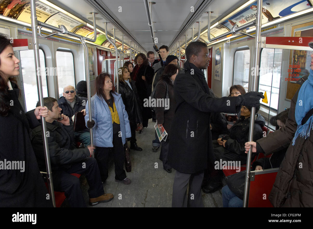 Riders on Subway Car, Toronto, Ontario Stock Photo