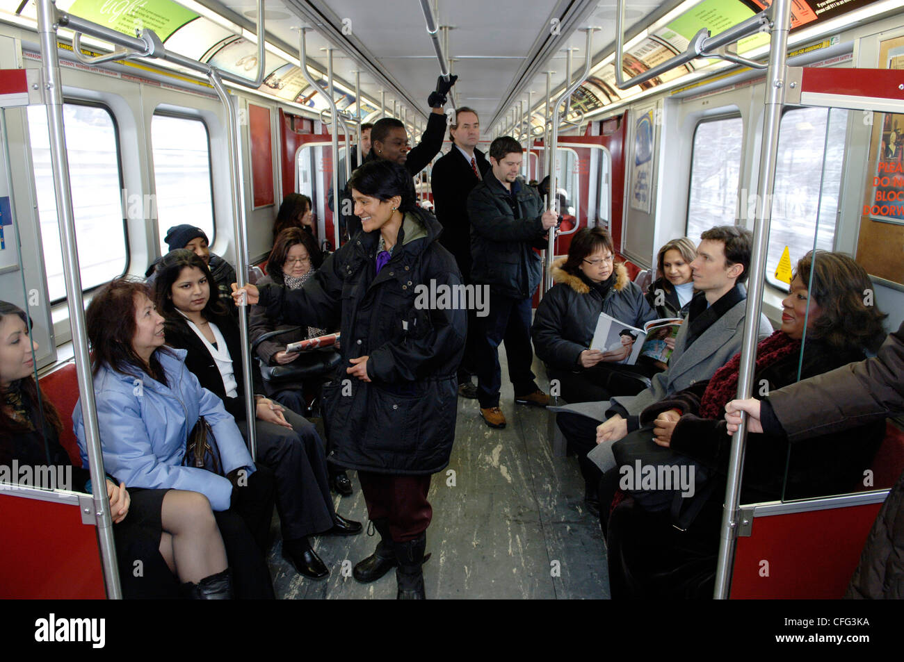 Riders on Subway Car, Toronto, Ontario Stock Photo