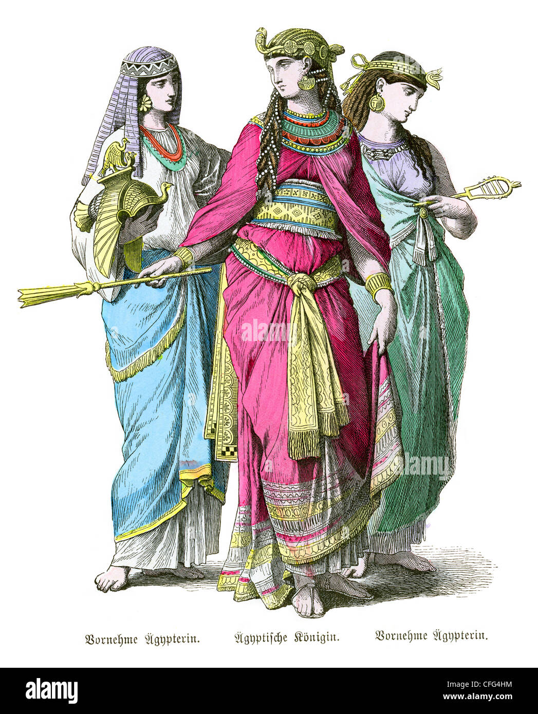 An ancient Egyptian queen with her noble ladies Stock Photo