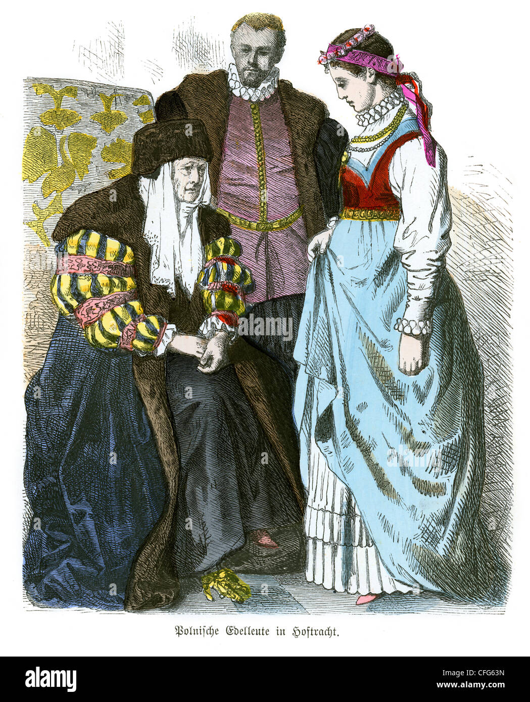 Polish noble people in court dress from the 16th century Stock Photo