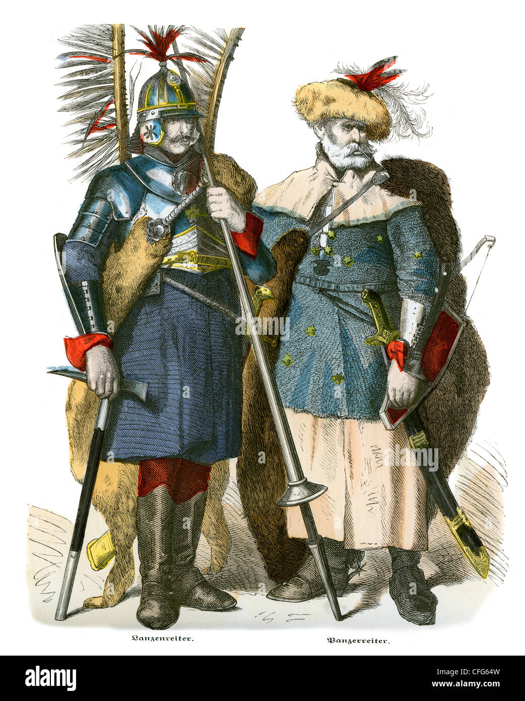 Polish soldiers from the 16th century, a lanzenreiter and panzerreiter Stock Photo