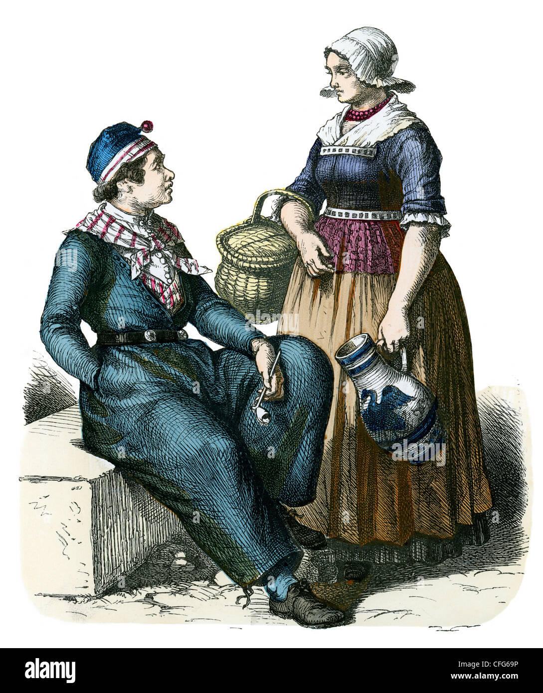 A couple in the traditional costume of Dutch Fisher Folk of the 19th Century Stock Photo