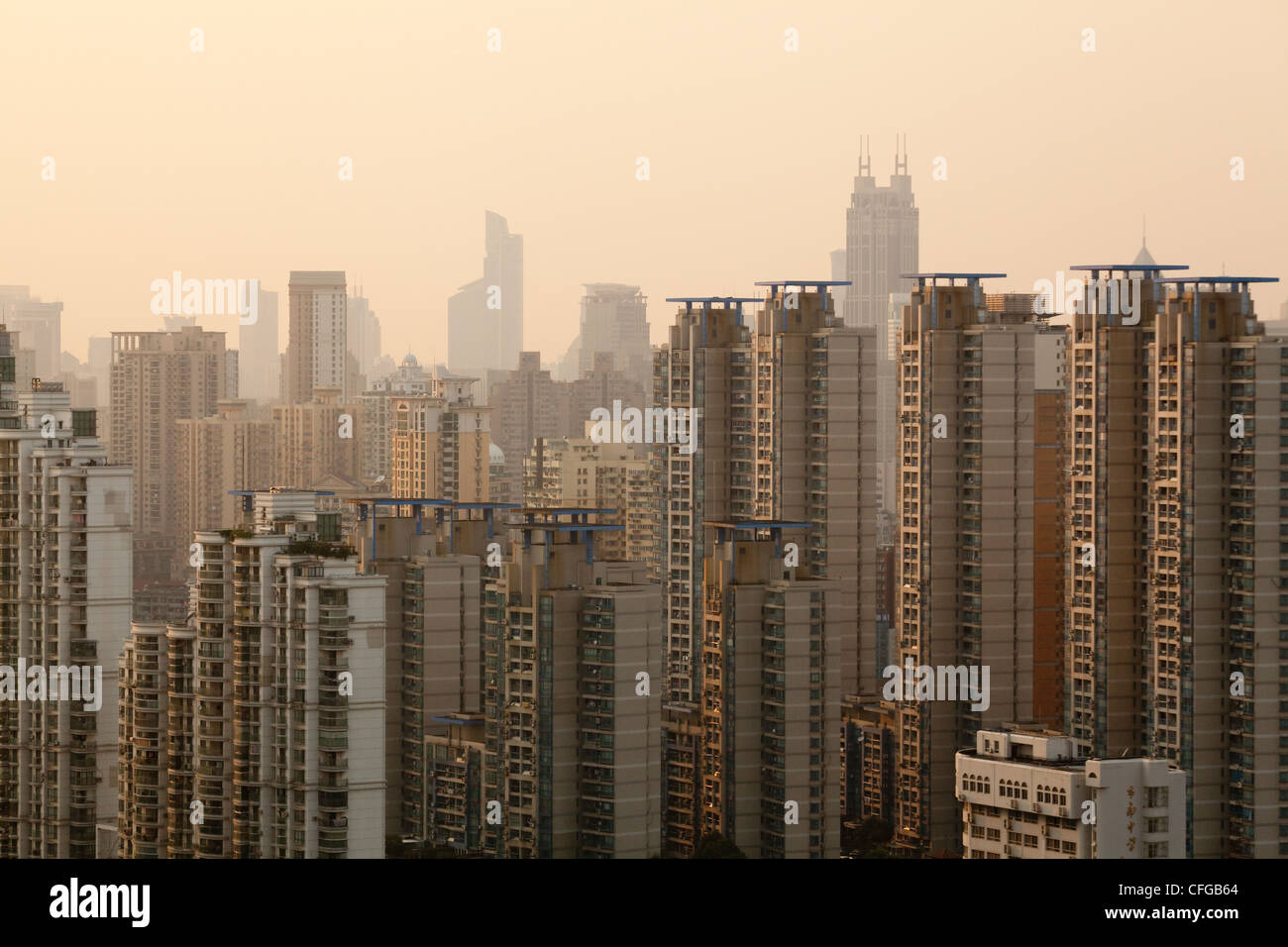 Apartment blocks and skyline in Shanghai old town, China Stock Photo