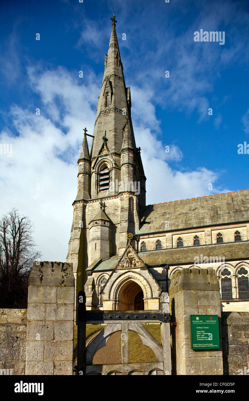 St Marys High Victorian Church at Studley Royal near Ripon North Yorkshire in winter Stock Photo