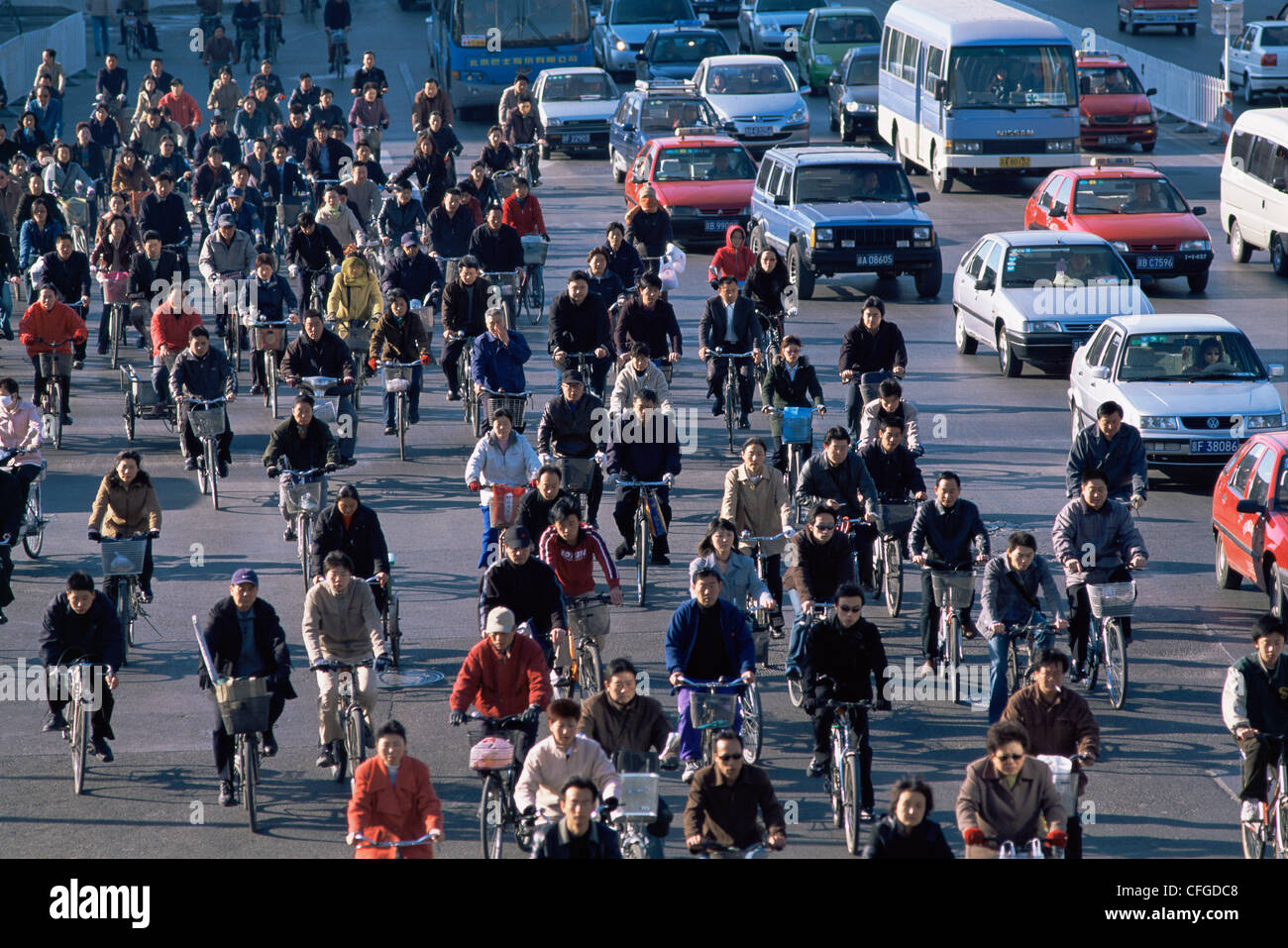 China, Beijing, Street Scene of Bicycles and Cars Stock Photo Alamy