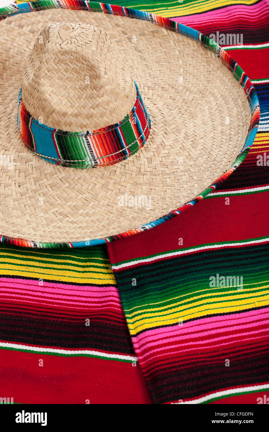 Mexican Serape and a sombrero as a background Stock Photo